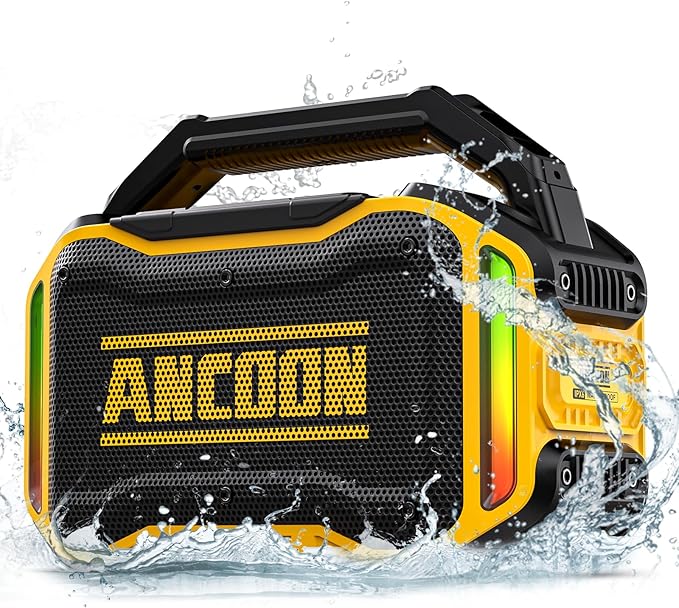 ANCOON Speakers Bluetooth Wireless: 80W(Peak) Loud Speaker with Bass, 20H Playtime, IPX6 Waterproof, Large Jobsite Speakers for Work, Outdoor, Workshop, Garage, Portable Speaker with TWS (Yellow)