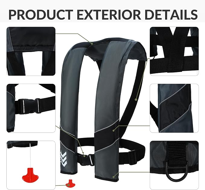 Automatic Inflatable Life Jackets for Adults Life Vests PFD Low Profile Load Capacity Up to 330lbs