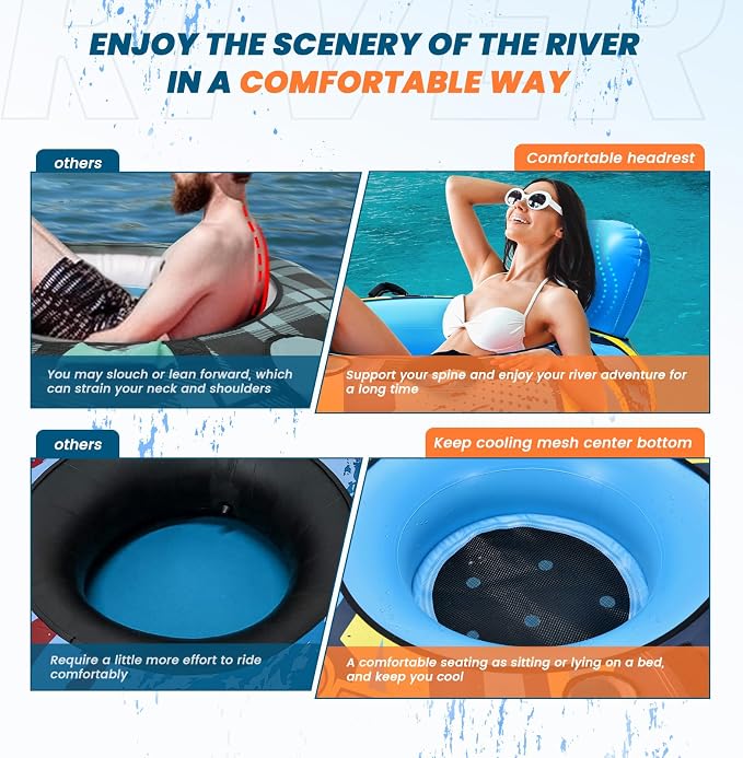 53" Heavy Duty River Tube With Premium Canvas Cover, Inflatable Water Tubes for Floating, Tubing Floats for Pool Lake, Rafts With 2 Cup Holders, 2 Grip Handles for Adults