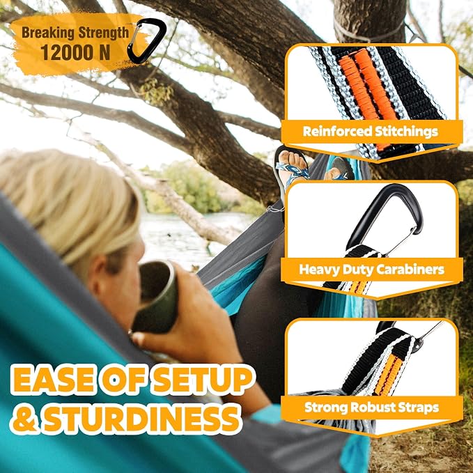 NATUREFUN Ultra-Light Travel Camping Hammock | 300kg Load Capacity,Breathable,Quick-Drying | 2 x Premium Carabiners,2 x Nylon Slings Included | Outdoor Indoor Garden