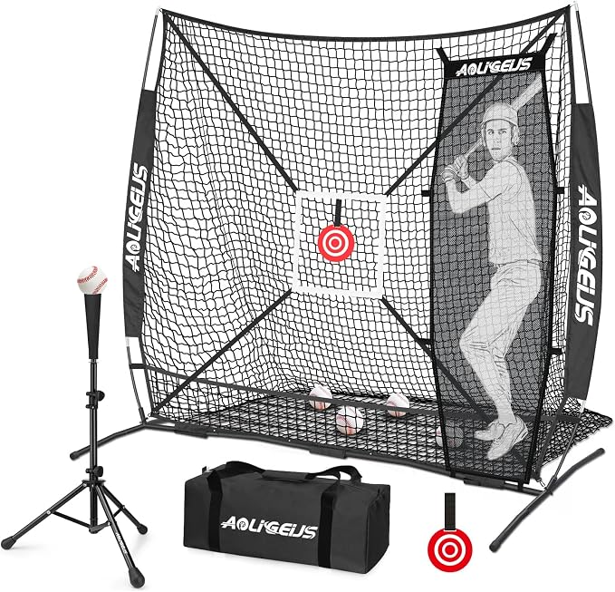 6'X6' Baseball Softball Practice Net,Pitching Net,Batting Net,with Batting Tee,Dummy Batter,Bonus Strike Zone Target and Bow Frame,for Hitting,Pitching,Catching