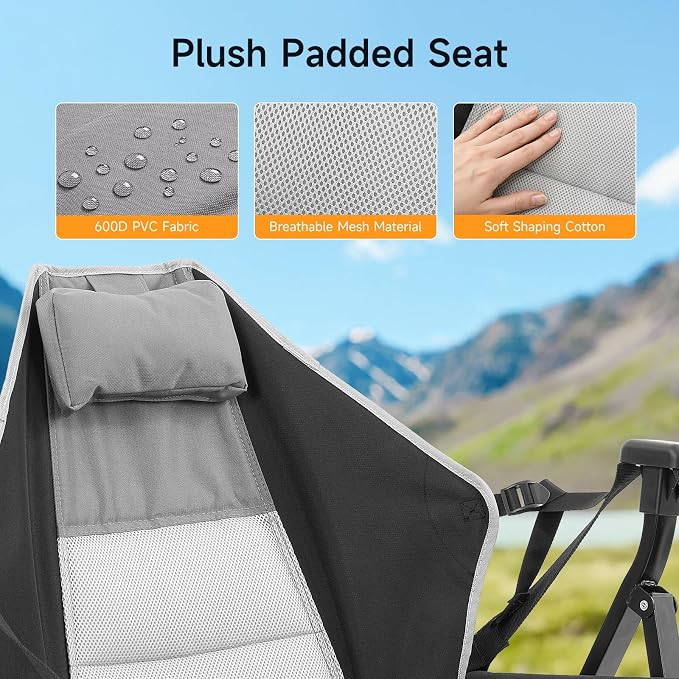 Hammock Camping Chair with Adjustable Backrest, 400lbs Heavy Duty Portable Swing Chair Outdoor with Headrest and Cup Holder, Foldable Camping Chair for Camping, Travelling, Patio, Lawn, Black
