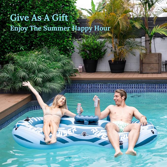 River Tubes for Floating Heavy Duty Inflatable Floating Lounger Premium River Water Rafts Pool Float with Cup Holder Above Lake for Adults