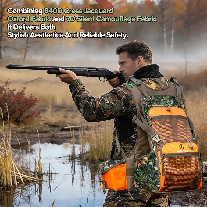 Upland Hunting Vest Backpack - Durable Orange Camo Game Vest with Multiple Pockets, Adjustable Fit, Bird Hunting Vest for Men