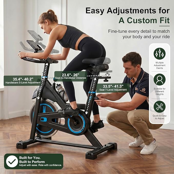 Exercise Bike with APP, Stationary Bike for Home, Workout Bike for Adults & Seniors, Indoor Cycling Bike with Adjustable Resistance, Low Noise, Easy Assembly, 265LB Weight Capacity