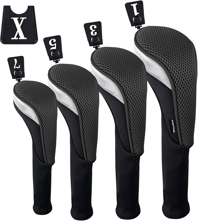 Andux 4pcs/Set Mesh Golf 460cc Driver Fairway Wood Club Head Covers Long Neck with No. Tags