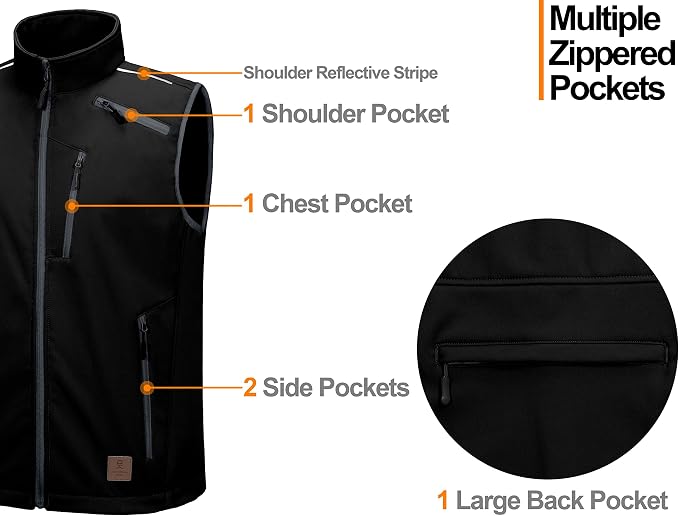 Little Donkey Andy Men's Lightweight Fleece Lined Softshell Vest Windproof Sleeveless Jacket for Hiking Travel Golf