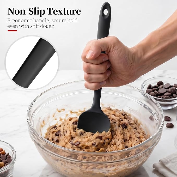 600ºF Heat Resistant Spatulas, High Heat Food Safe Semless Kitchen Silicone Spoon Spoonula Scraper Set for Cooking Baking Mixing Scraping Stirring Nonstick Cookware Pan Bowl (3Pcs,Black)