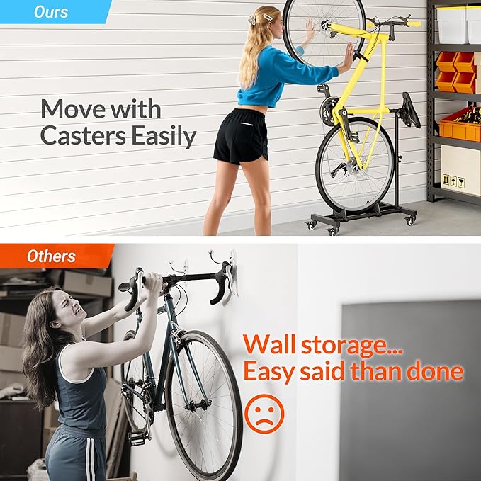 Sttoraboks Vertical Bike Stand, Freestanding Bike Rack Garage Storage Upright Bicycle Floor Stand Indoor Bike Holder with Adjustable Height for Garage & Apartment - for Wheels Sizes up to 29”