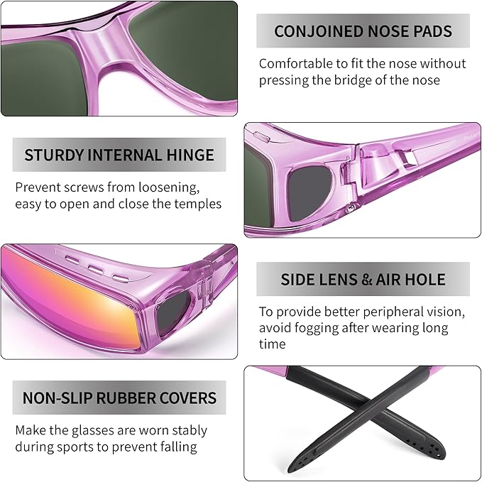 URUMQI Polarized Sunglasses Fit Over Glasses for Men Women, Wraparound Sun Glasses UV400 Protection for Driving Fishing
