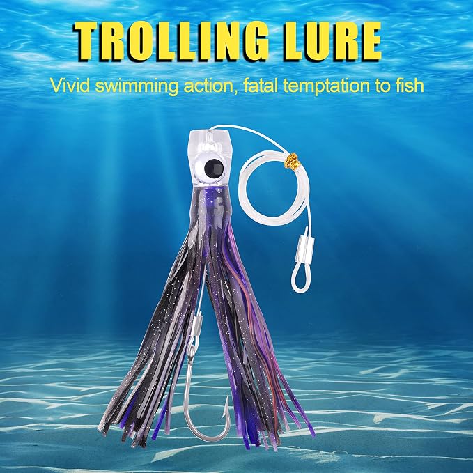 Trolling Lures Saltwater for Tuna Mahi Marlin Wahoo Dolphin Shark Offshore Trolling Baits with Squid Skirt Big Game Fishing Lures Deep Sea Squid Skirts Rig 6/9 inch