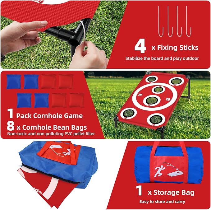NZQXJXZ Cornhole Board Set with 8 Bean Bags 3x2 Ft Corn Hole Games Portable Cornhole Set for Indoor and Outdoor Ideal for Kids, Adults, Camping,Travel,Beach, Yard