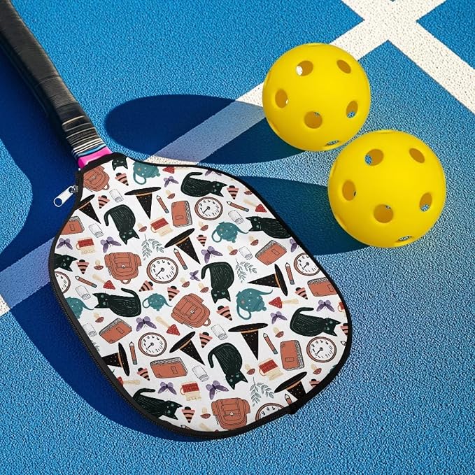 Cat Schoolbag Pickleball Paddle Neoprene Cover 1 Pcs Universal Pickle Ball Racket Case with Zipper Closure Protective Sleeve Covers for Pickleball Paddle Pickleball Accessory Bags