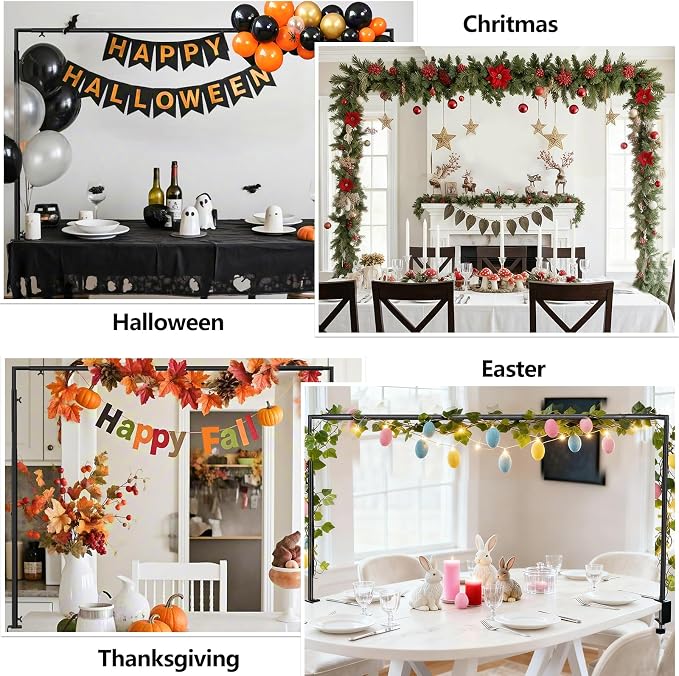 Over The Table Rod Stand with Clamps Adjustable 30"-43" Tall 47"-98" Length Black Table Arch Hanging for Wedding Birthday Party Halloween Christmas