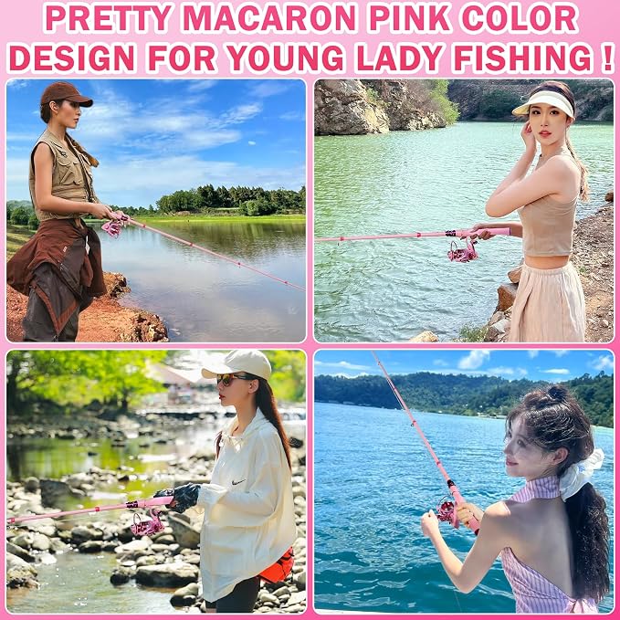 Fishing Rod and Reel Combos, Carbon Fiber Telescopic Fishing Pole Kit with Spinning Reel, Fishing Line, Fishing Lures, Travel Bag for Woman Girl Beginner Saltwater Freshwater