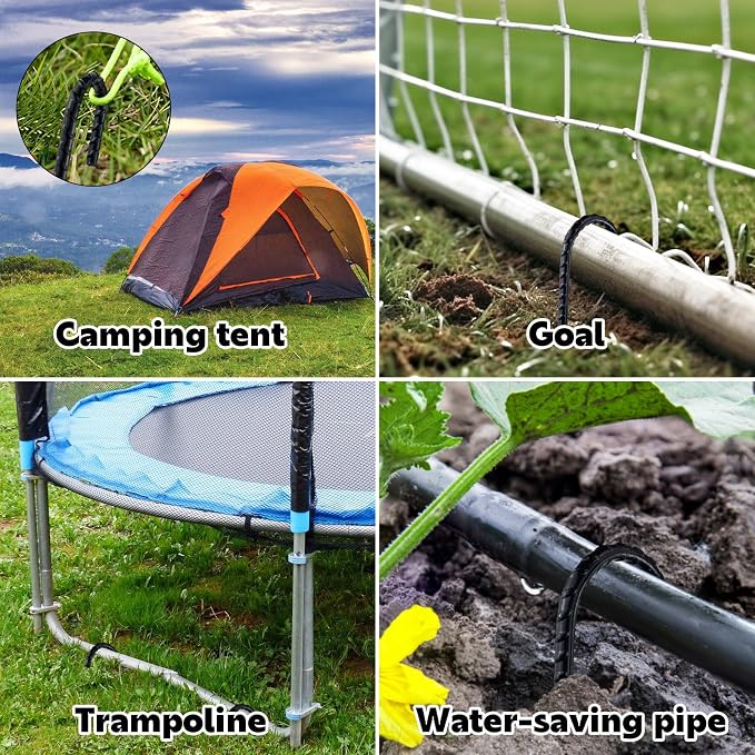 16 Inch J-Hook Rebar Stakes, HeavyDuty Anti-Rust Ground Anchors for Chainlink Fence, Garden Dog Fence, Sports nets, Camping Tent, Etc (20 Pack)