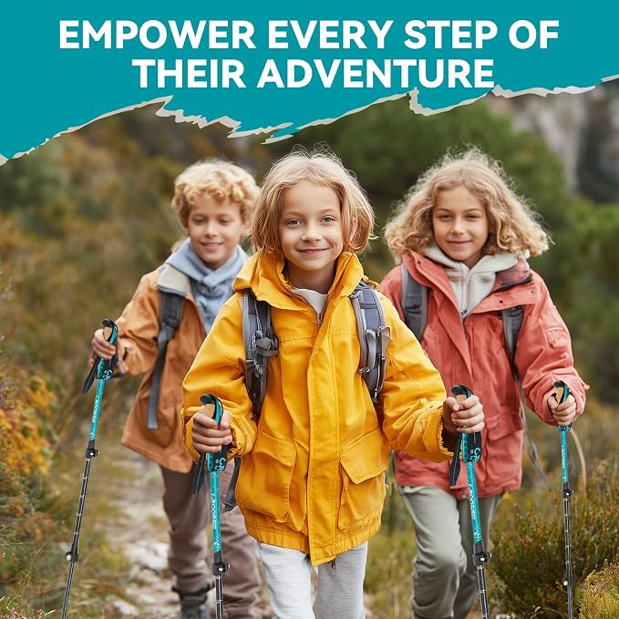 Carbon Fiber Kids Hiking Poles - Lightweight Adjustable Hiking Stick and Trekking Poles for Children, 1 Pair Collapsible Kids Walking Stick with Cork Grips for Hiking and Skiing