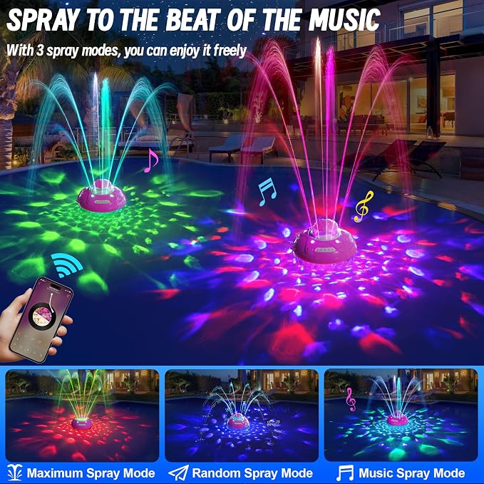 KingSom 3 in 1 Bluetooth Pool Speaker with Pool Fountain Light, Floating Pool Speaker for Pool, IP68 Waterproof Hot Tub Speakers, Loud Sound, BT5.4,24H Playtime Pool Water Fountain,Purple