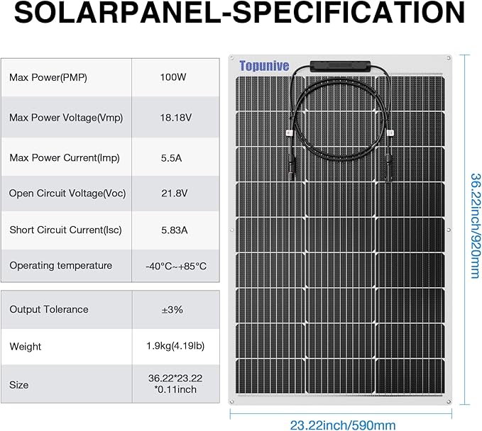 100W 12V Flexible Solar Panel 9BB Monocrystalline Cell 12 Volt Semi-Flexible for Marine RV Trailer Boat Cabin Van Car Uneven Surfaces 12V Battery Charge