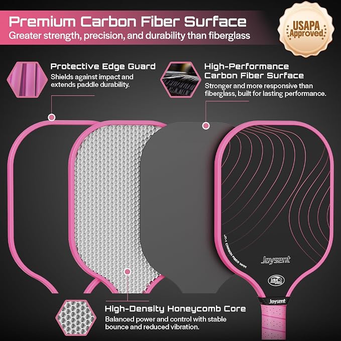 Pickleball Paddles Set, USAPA Approved Carbon Fiber Pickleball Set of 2 with Beginner Pickleball Rackets, Indoor Outdoor Pickle Balls for Adults Men Women, JT-1