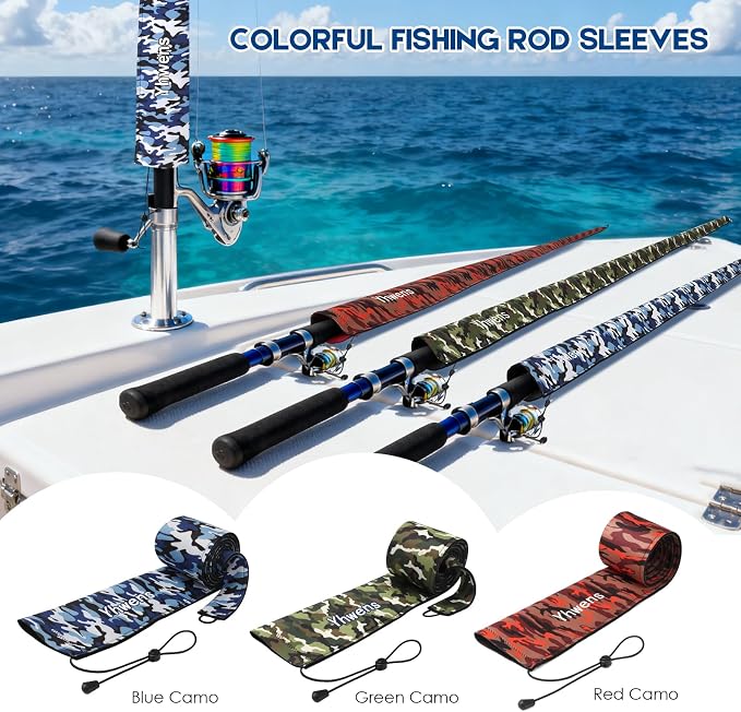 Neoprene Fishing Rod Sleeve Rod Sleeves Fishing Pole Sleeve Rod Socks for Fishing Poles Rod Cover Rod Protector Durable for Casting Spinning Trolling Sea Fishing Rod Storage