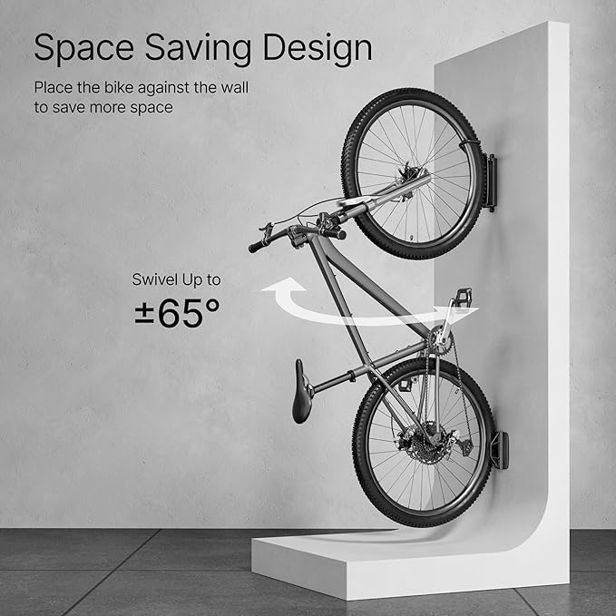PEGZONE 4 Pack Bike Rack Garage, Bike Wall Mount Heavy Duty, Holds 77 Lbs, Swivel Bike Hangers for Garage, Adjustable Indoor Bike Storage for Bedroom Home Office, 4 Pack
