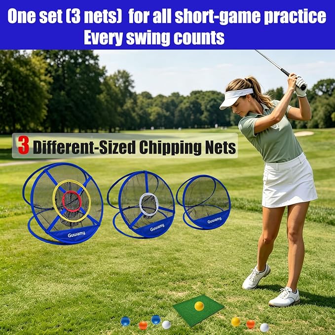 Set of 3 Golf Chipping Nets (3 Sizes) - Pop-Up Practice Targets for Indoor & Outdoor