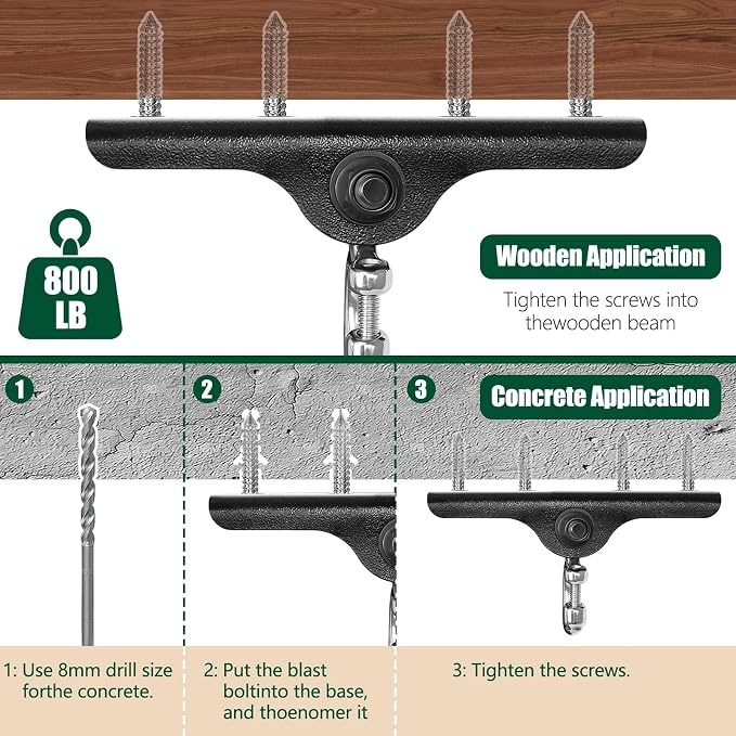 Heavy Duty Swing Hanger,180° Silent Oscillation, 800 lbs Capacity, for Playground, Swing Set, Hammock, Yoga, Punching Bag
