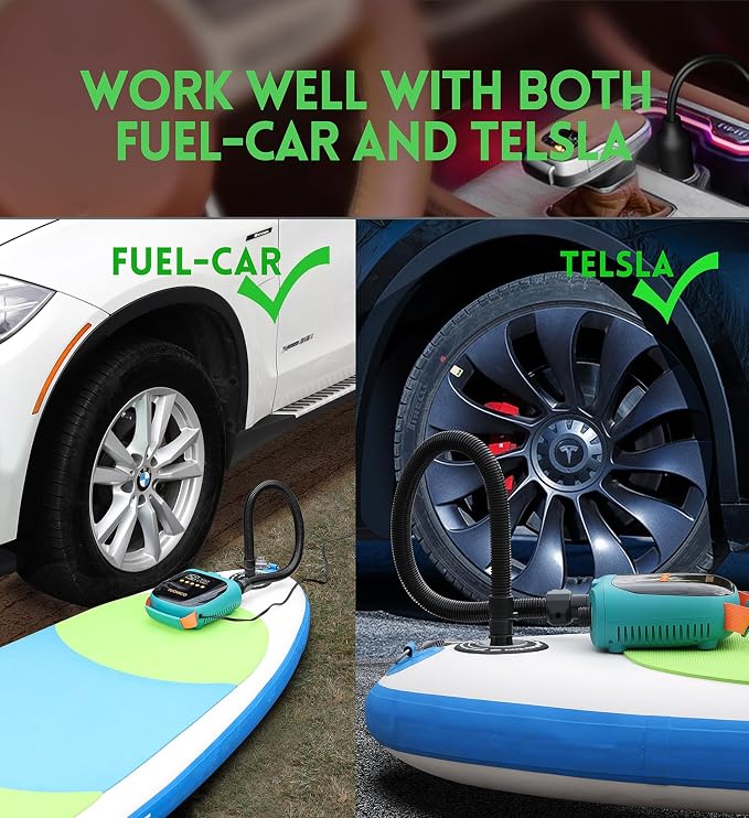20PSI Paddle Board Pump Sup Air Pump Electric Portable Inflator & Deflator, Auto-Off, Mini Compressor for Inflatable Stand-up Paddleboard Kayak Wing Kite with 12V DC Car Plug-in Adapter