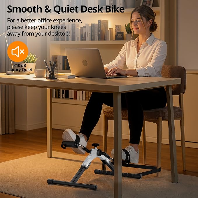 Folding Pedal Exerciser Mini Exercise Bike Under Desk Bike for Arms and Legs Workout, Portable Desk Bike Peddler Machine for Sedentary Officer & Seniors