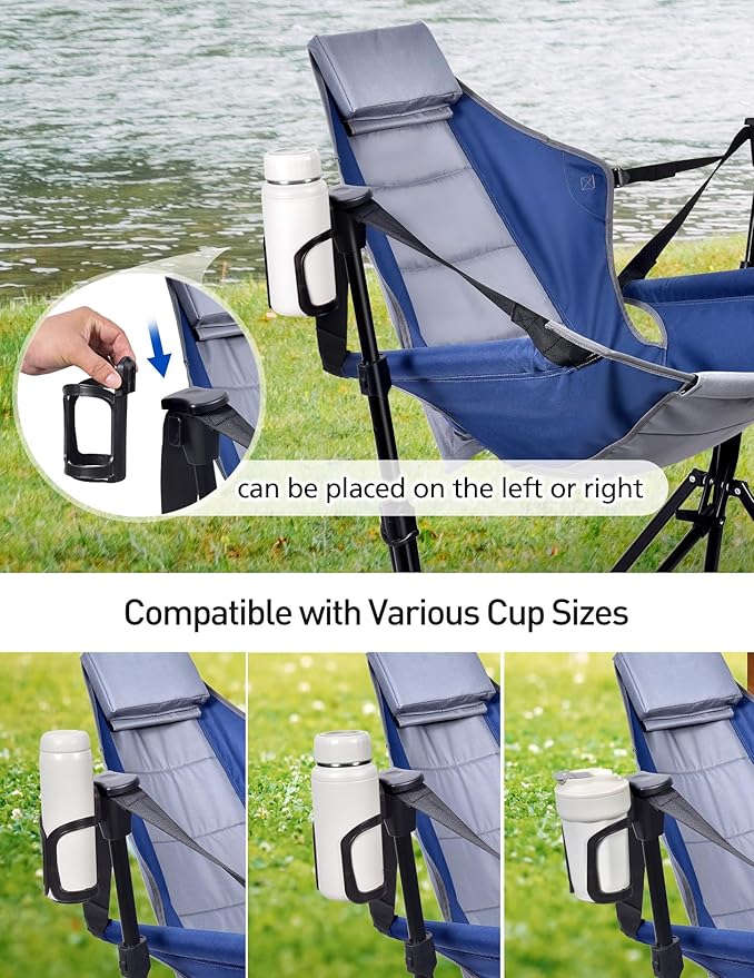 Docusvect Hammock Camping Chair - 3 Heights Portable Hammock Chair Camping with Adjustable Backrest, Headrest, Padded Seat, Cup Holder - 450 LBS Heavy Duty