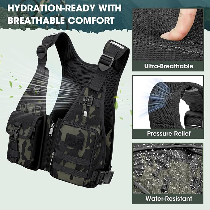 RAINSMORE Hydration Backpack with 2L Water Bladder, Lightweight Running Vest for Men Women, Adjustable Water Chest Pack for Hiking, Cycling, Marathon