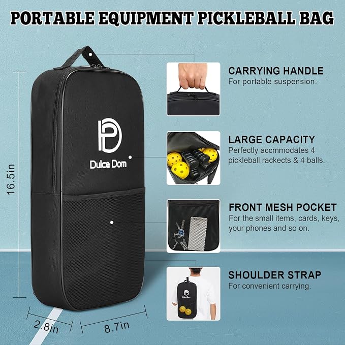 Dulce DOM Pickleball Paddles Set of 2/4 - USAPA Approved, 4 Indoor Outdoor Pickleball Balls, Fiberglass Surface Paddle Racket with Cover Bag, Ideal Training Equipment Gift for Men & Women