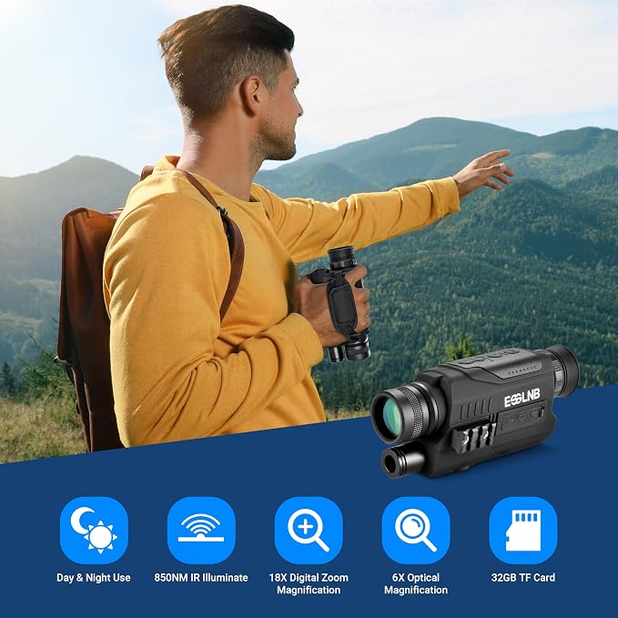 ESSLNB Night Vision Monocular, 6x32 Night Vision Infrared Monocular, Portable Digital Night Vision Scopes for Day & Night Camping, Surveillance, 1080P Full HD Photo & Video