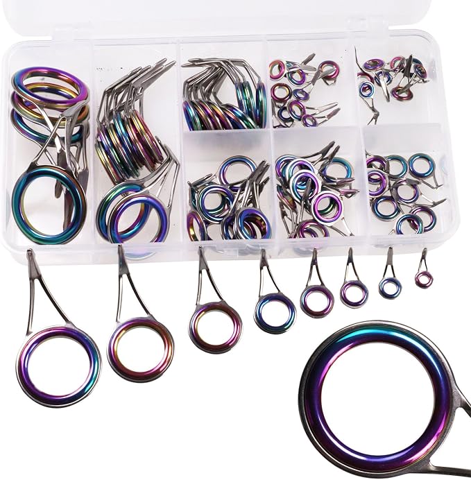 QualyQualy Fishing Rod Tip Repair Kit 40pcs/75pcs Fishing Rod Guides Stainless Steel Ceramic Ring Rod Tip Guide Replacement Baitcasting Fishing Rod Repair Kit