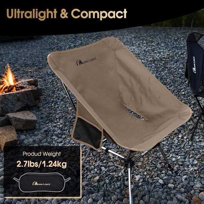 MOON LENCE Portable Camping Chair Plus, Larger & Roomier, Compact and Lightweight Still, Folding Chair for Backpacking & Hiking, 330Lbs Capacity (Desert Rust-2pack)