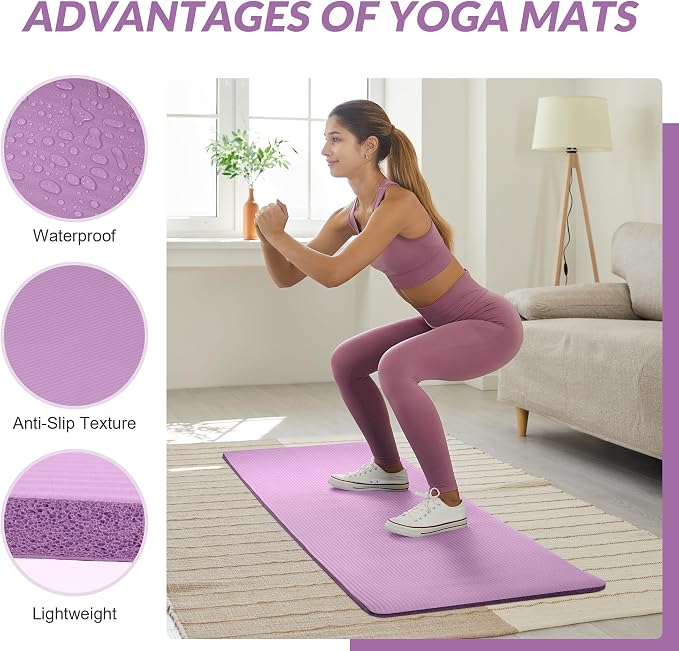Signature Fitness Extra Thick High-Density Foam Yoga Mat – Multiple Thicknesses (1/2" & 1") / Multiple Colors – Double-Sided Non-Slip Surface – with Carrying Strap for Pilates, Yoga & Home Workouts