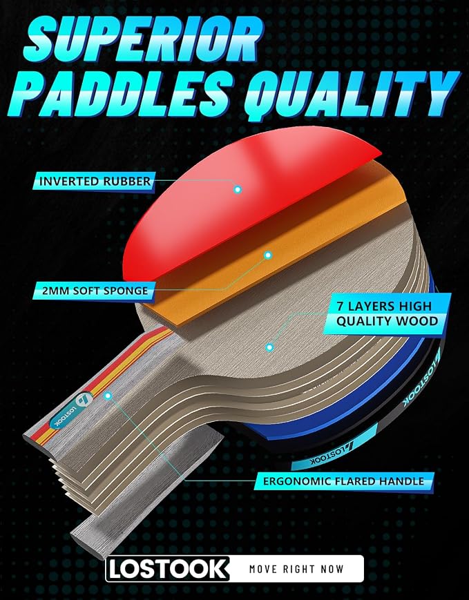 Professional Ping Pong Paddles Set of 2/4 with Portable Oxford Cloth Ping Pong Case and 3 Star Balls, Table Tennis Paddles for Adults and Family Outdoor Games