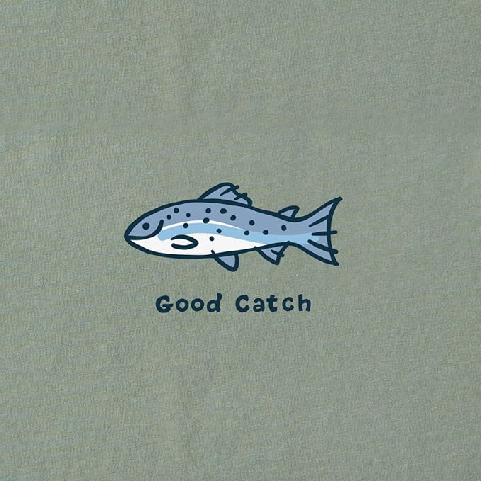 Life is Good Men's Crusher Tee Shirt, Short Sleeve Cotton Graphic T-Shirts, Good Catch Fish