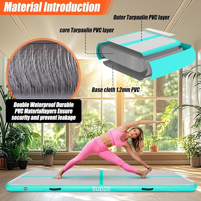 SUDOO Gymnastics Air Mat 10ft/13ft/16ft Inflatable Air Tumble Track Mat 4" Thick Tumbling Mat With Pump or No Pump for Training Tumble Yoga Cheerleading Parkour Beach Water Activities Home Use