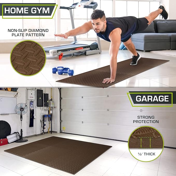 ProsourceFit Exercise Puzzle Mat 1/2-inch, EVA Interlocking Foam Floor Tiles for Home Gym, Workout Equipment, Kids Play Areas, Brown, 24 Sq Ft - 6 Tiles