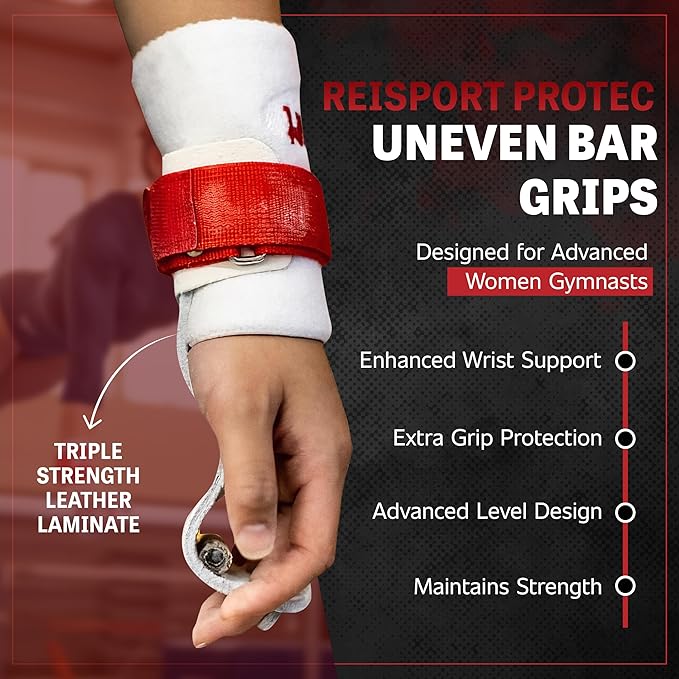 Reisport Protec Uneven Bar Gymnastics Grips for Women - Triple Strength Leather Hand Grips for Gymnastics Bars - Gymnastics Equipment & Accessories for Advanced Gymnasts