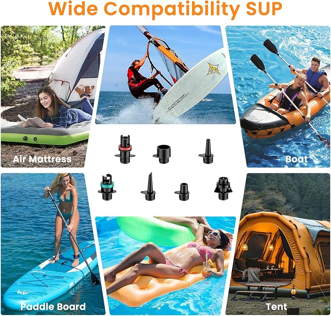 Electric Paddle Board Pump, 20PSI Rechargeable Portable SUP Air Pump with LED Light & Auto Shut Off, Inflator Deflator Pump for Kayak, Boat, Tent and All Inflatables