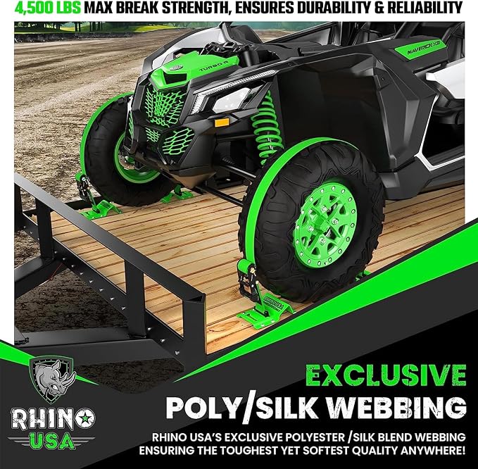 Rhino USA E Track Ratchet Tie Down Straps (4,500lb Break Strength) - Includes (4) Premium 2" x 16' eTrack Tie Downs - Ultimate Heavy Duty eTrack Cargo Strap System for Trailer, Truck, Motorcycle