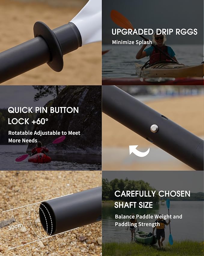 Kayak Paddles Aluminum Shaft Paddle with Nylon Blades, Floating Adjustable Kayaking Oars, 3 Piece, 220-240cm/86-94 Inches,Black/Rose/Teal