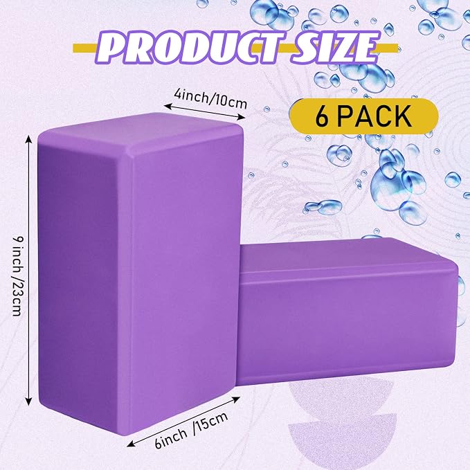 Wettarn 6 Pack Yoga Blocks 9 x 6 x 4 Inch EVA Foam Lightweight Non Slip Yoga Props for Pilates Stretching Meditation