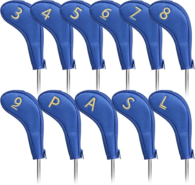 11pcs/Set Golf Club Sock Iron Head Covers Headcover with No. on Both Sides Suitable for Right and Left Handed Golfer Zipper Closure