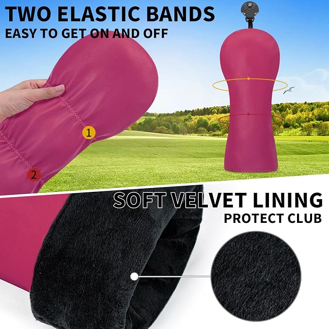 Golf Accessories Golf Club Covers for Driver, Fairway, Hybrids - Golf Driver Headcover/Golf Fairway Wood Head Cover/Hybrid Headcover for Men/Women Golfer