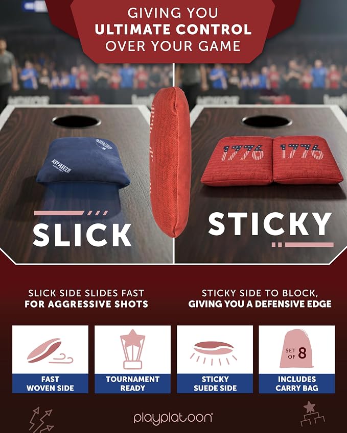 Play Platoon Pro Cornhole Bags Set of 8 - Professional Dual Sided Slick and Sticky Side Competition Corn Hole Bags - Tournament Series