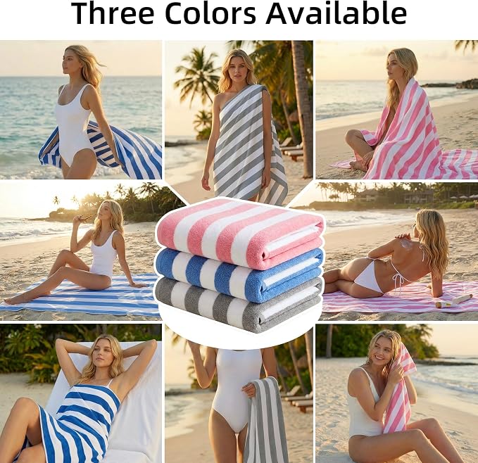 JOYMOOP 6-Pack Microfiber Beach Towel Set – 70" x 35.4" Ultra-Absorbent Beach Towels Oversized, Sand-Free & Portable, Quick-Dry Cabana Stripe Towels with Travel Storage Bags （Mixed Color